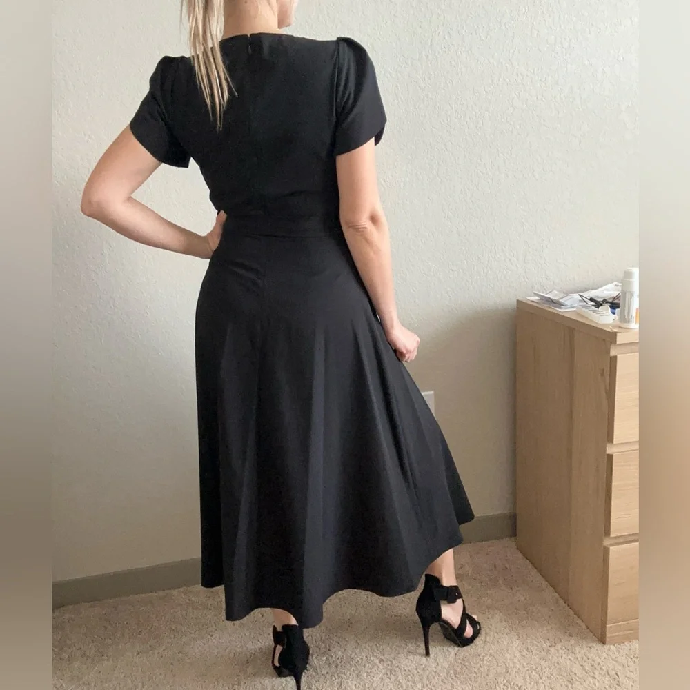 Calvin Klein Tulip Short Sleeve A-Line Midi Dress Black dress Business casual - Picture 13 of 14